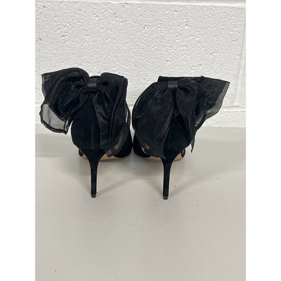 Ann Taylor Sz 9.5 Black Organza Bow Suede Pointed Toe Stiletto Heel Pumps - Picture 4 of 6